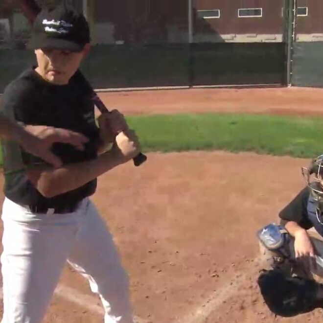 The batter hits the pitch off of his leg and the ball goes into fair