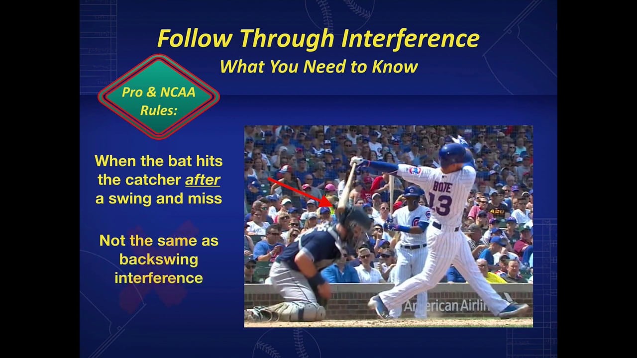 Follow Through Interference Professional & NCAA Rules Baseball Rules